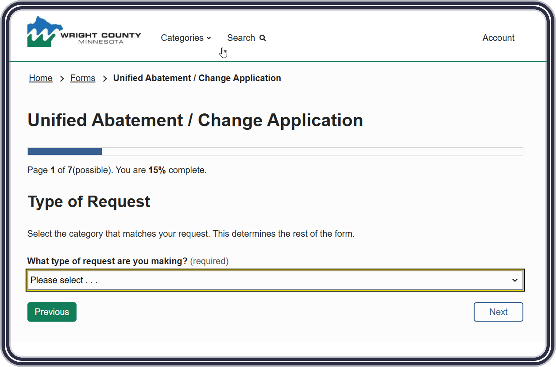 Wright county image of website form