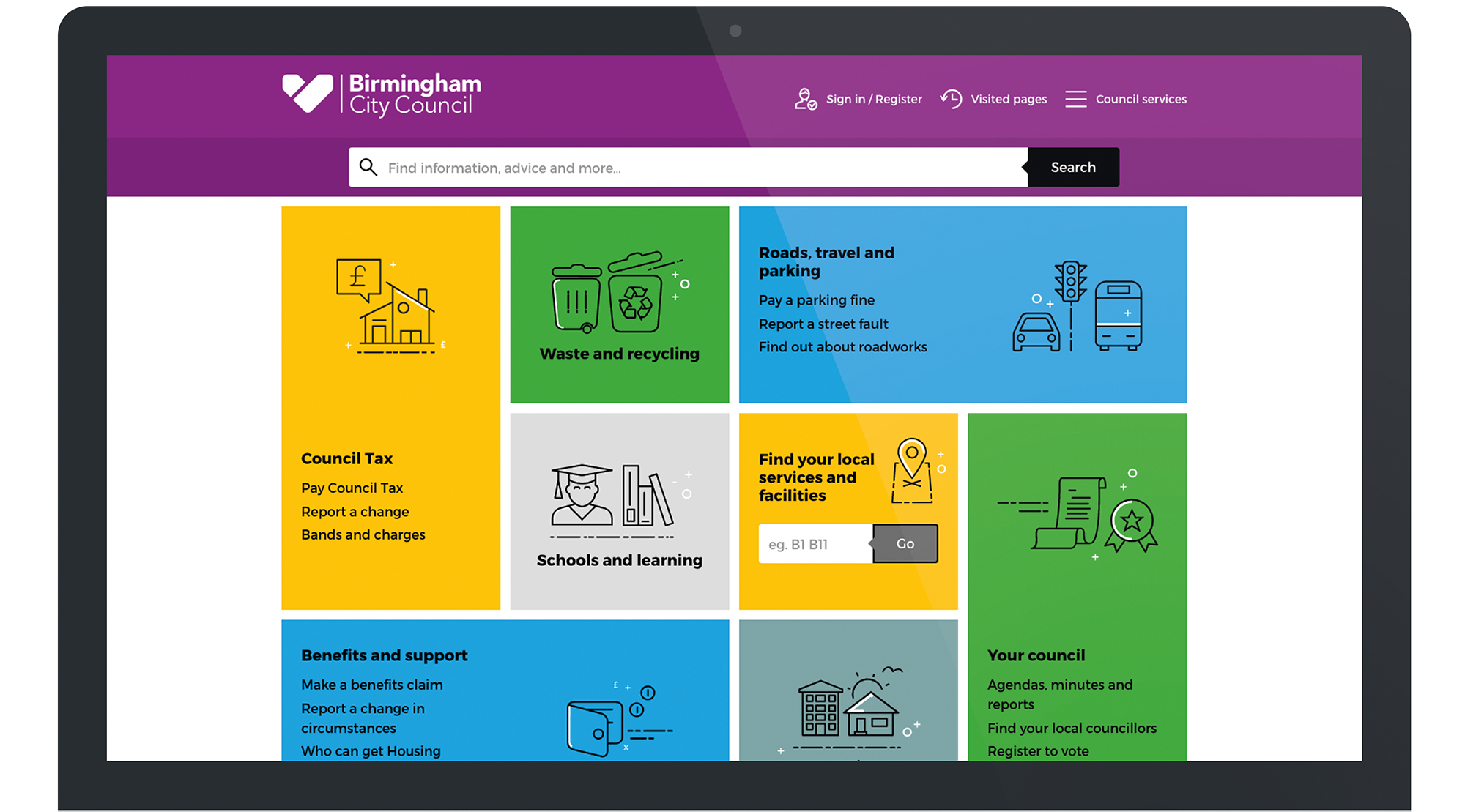 Screenshot of the Birmingham city council website