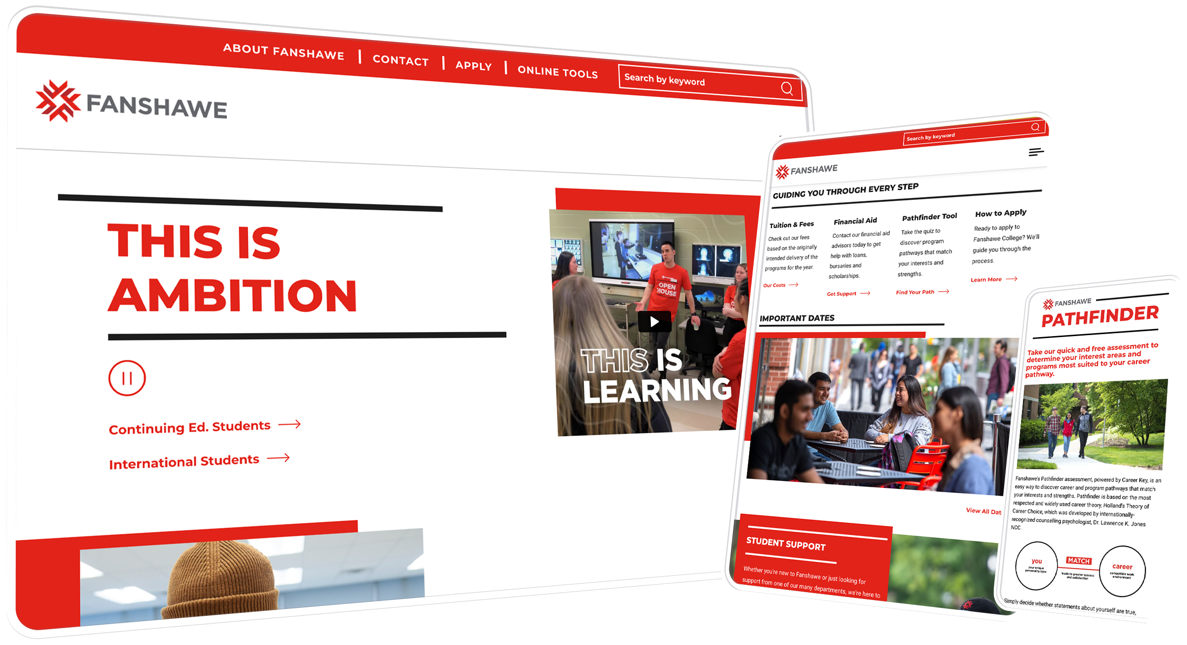 Fanshawe College homepage on tablet and mobile