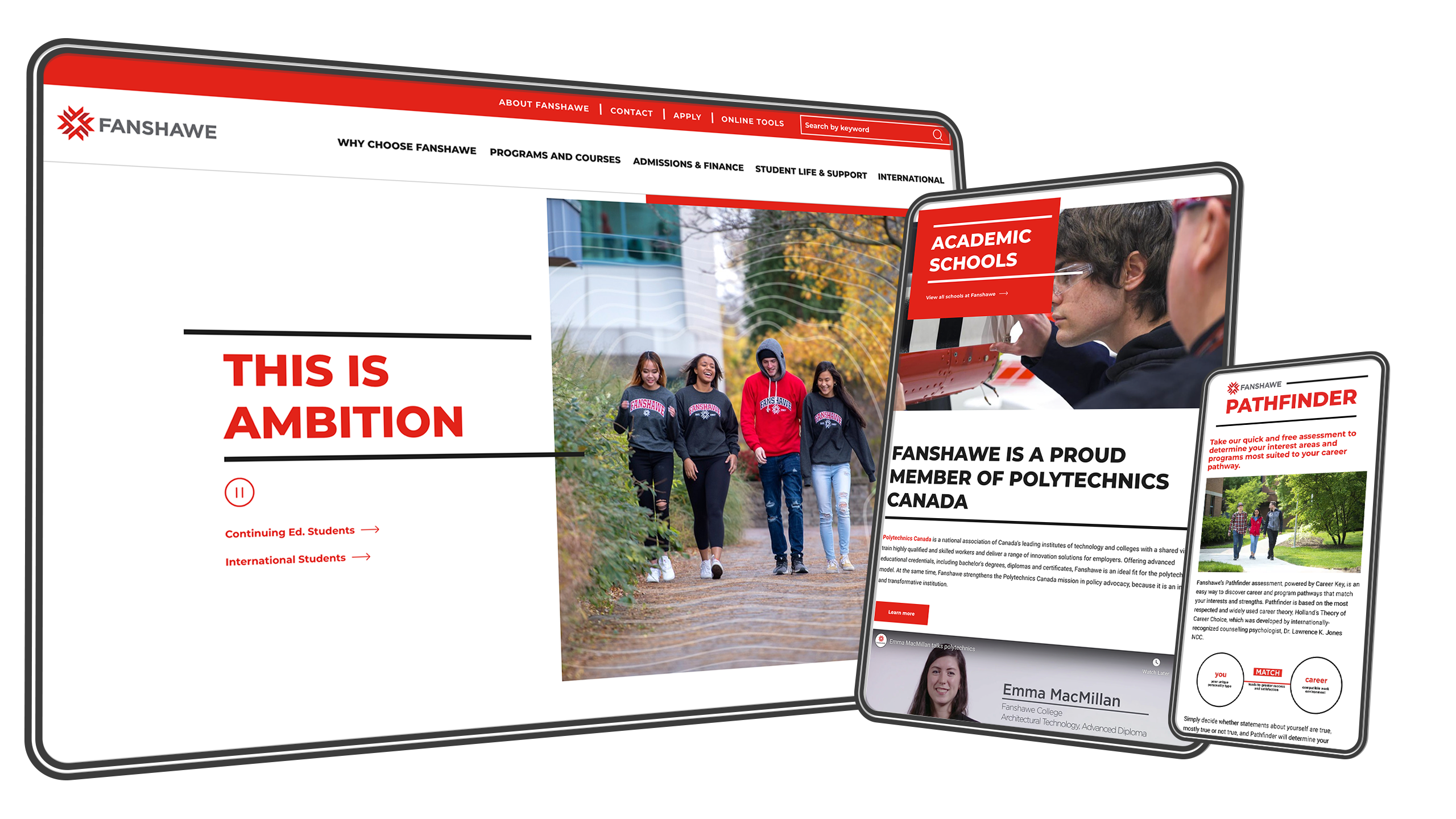 Fanshawe College homepage on tablet and mobile
