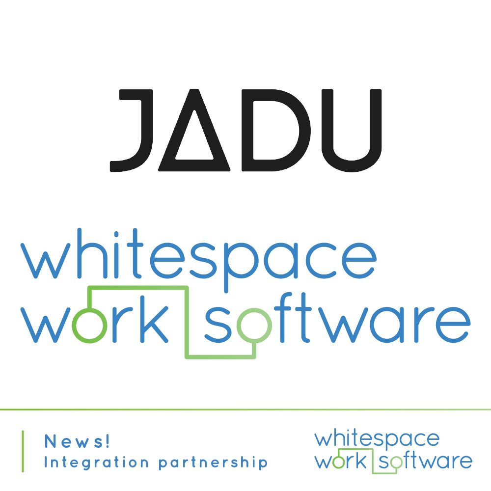 Jadu and Whitespace Work Software Logos with text: News integration partners!