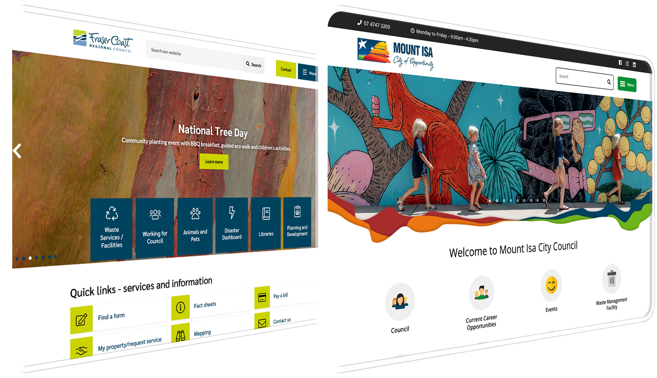 Mount Isa City Council and Fraser Coast Regional Council's websites