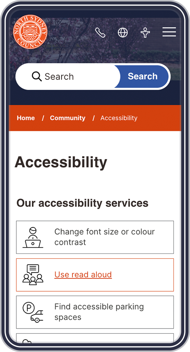 Mobile device showcasing the North Sydney website.