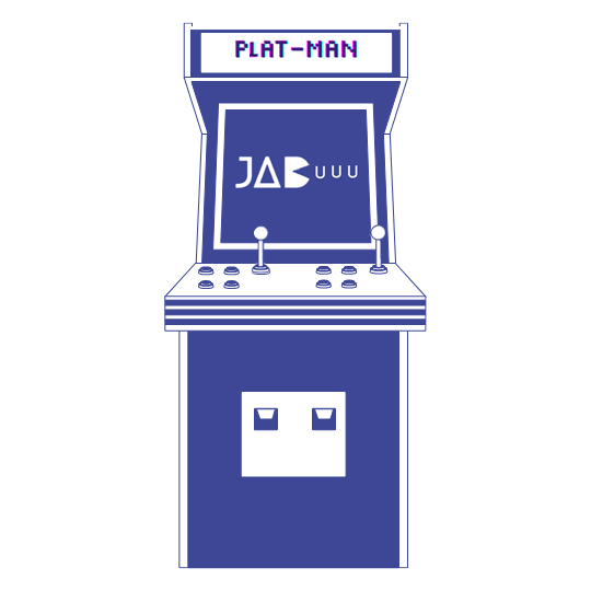 Retro games cabinet displaying 'Plat-Man'