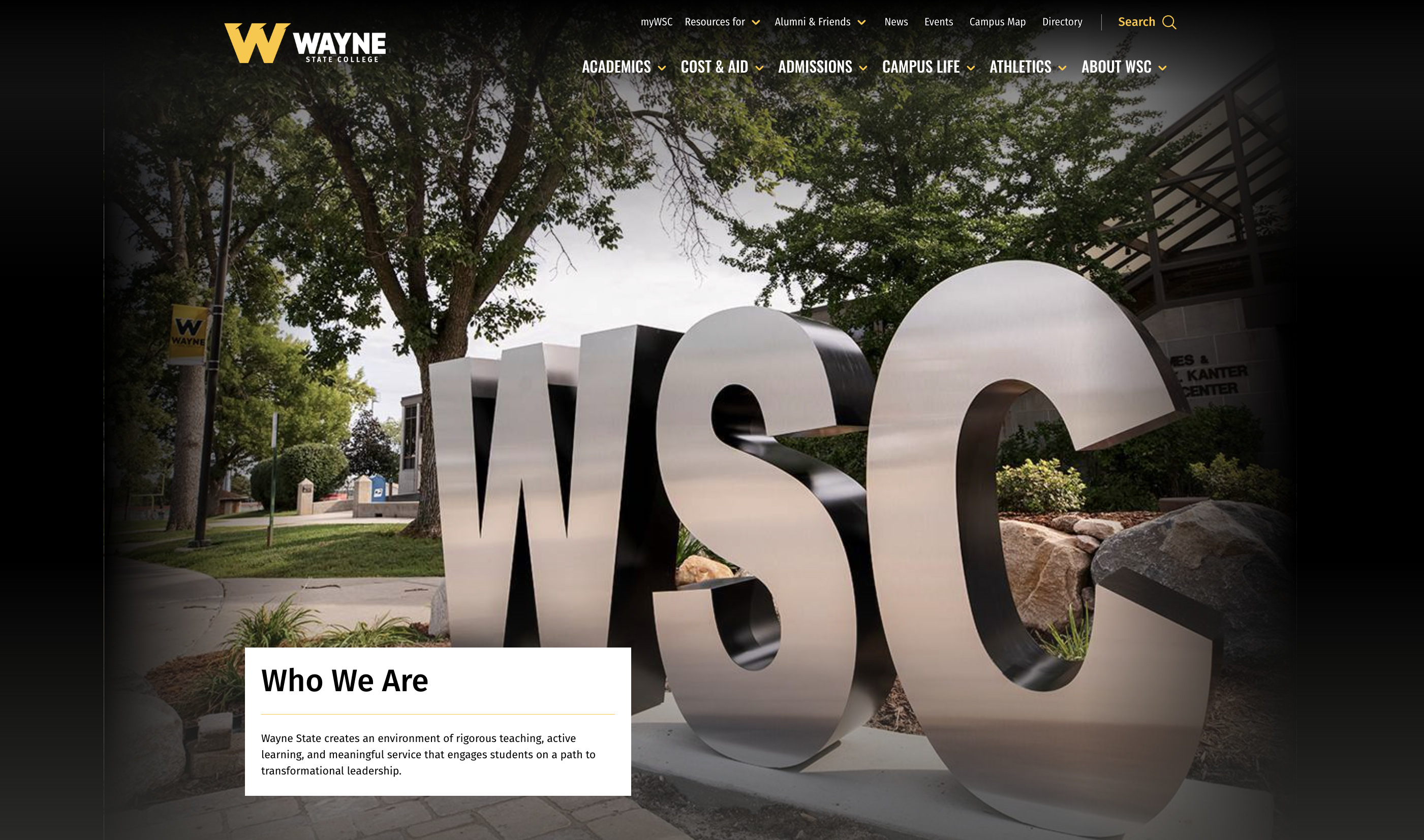 Wayne state college website on who we are page