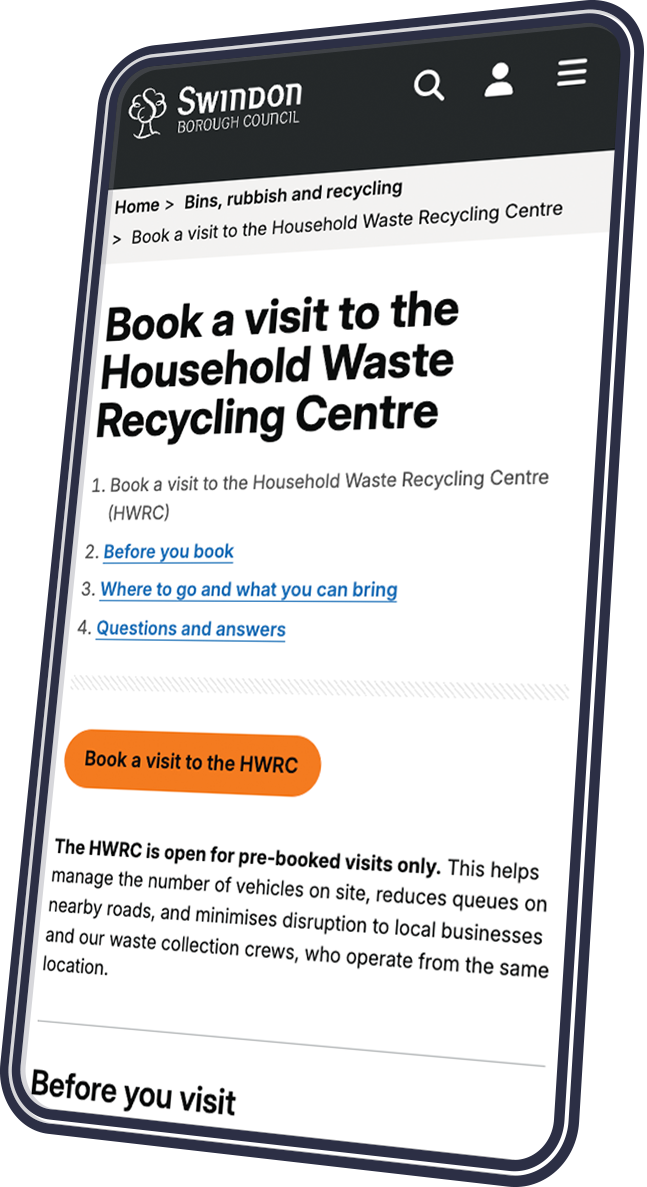 Swindon waster page on a mobile