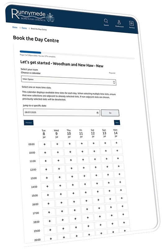 Flexible event bookings tablet screenshot