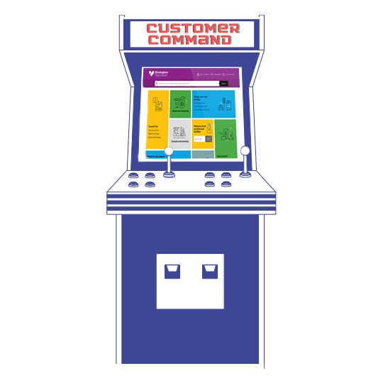 Retro games cabinet displaying "Customer Command"