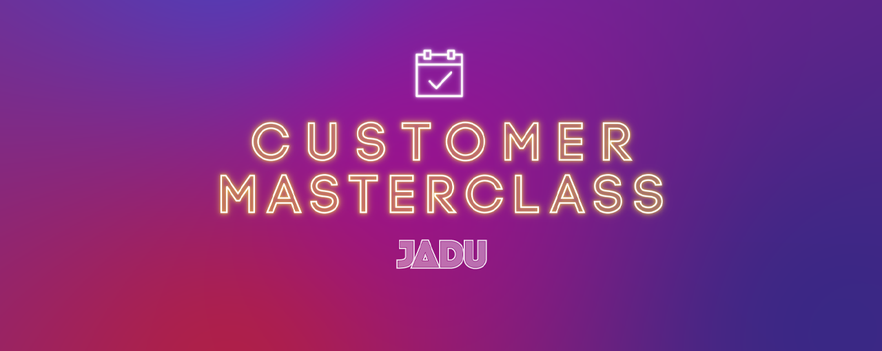 Customer masterclass wording on pink background