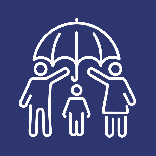 Family under umbrella