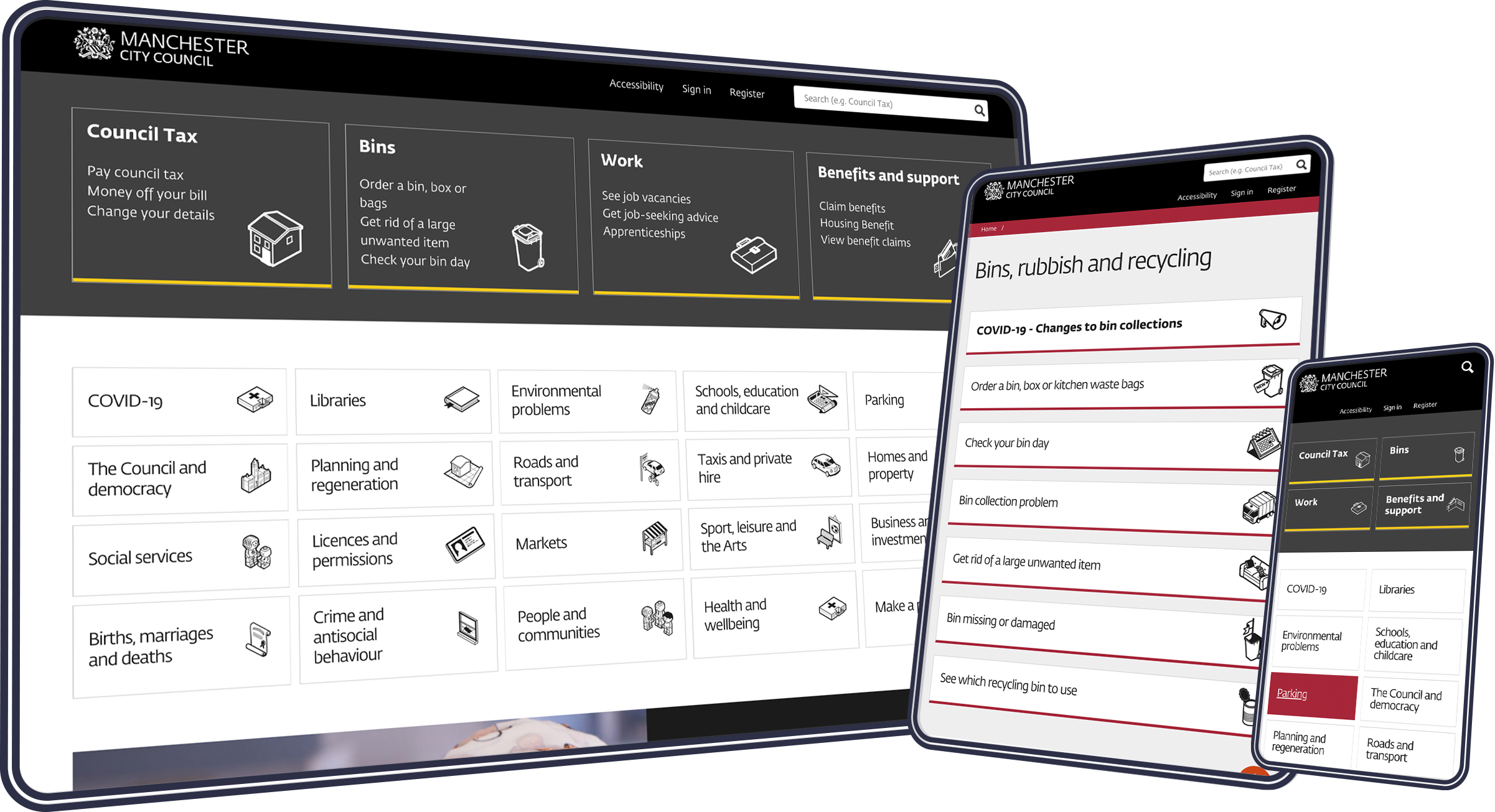 Manchester councils website on many devices