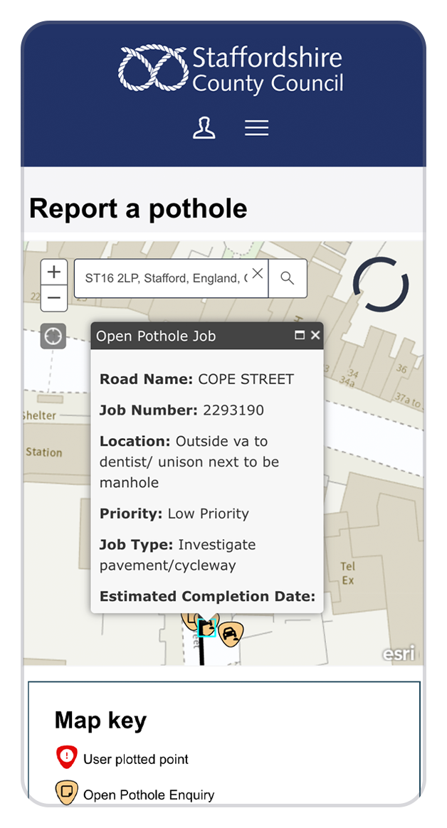 The interactive map shown on a mobile device