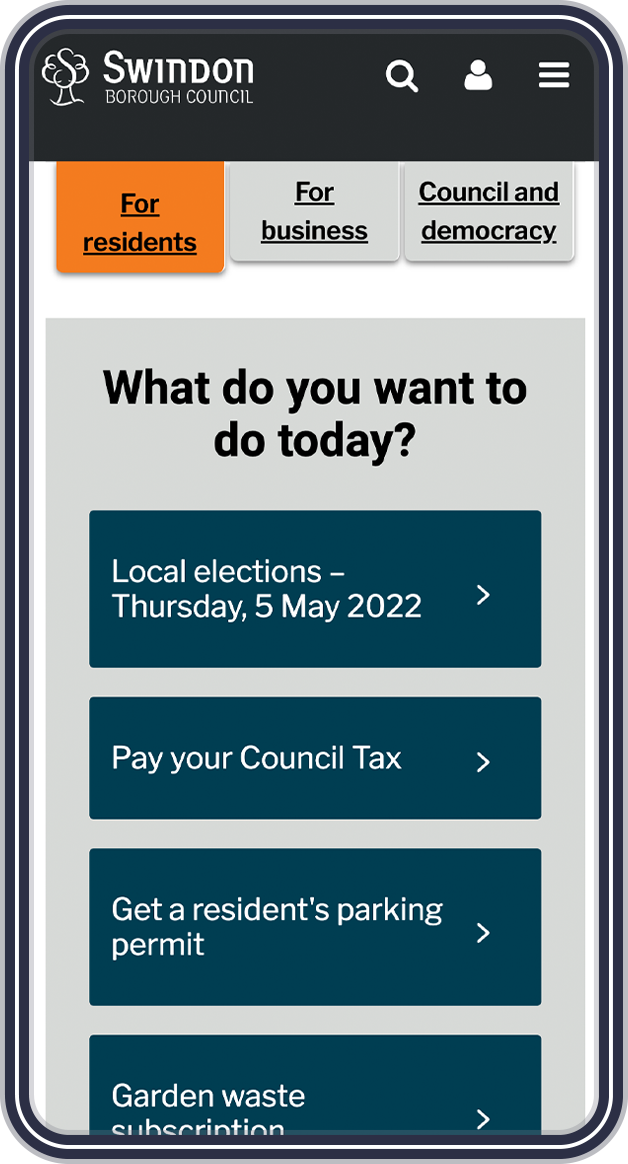 Swindon homepage on an iPhone