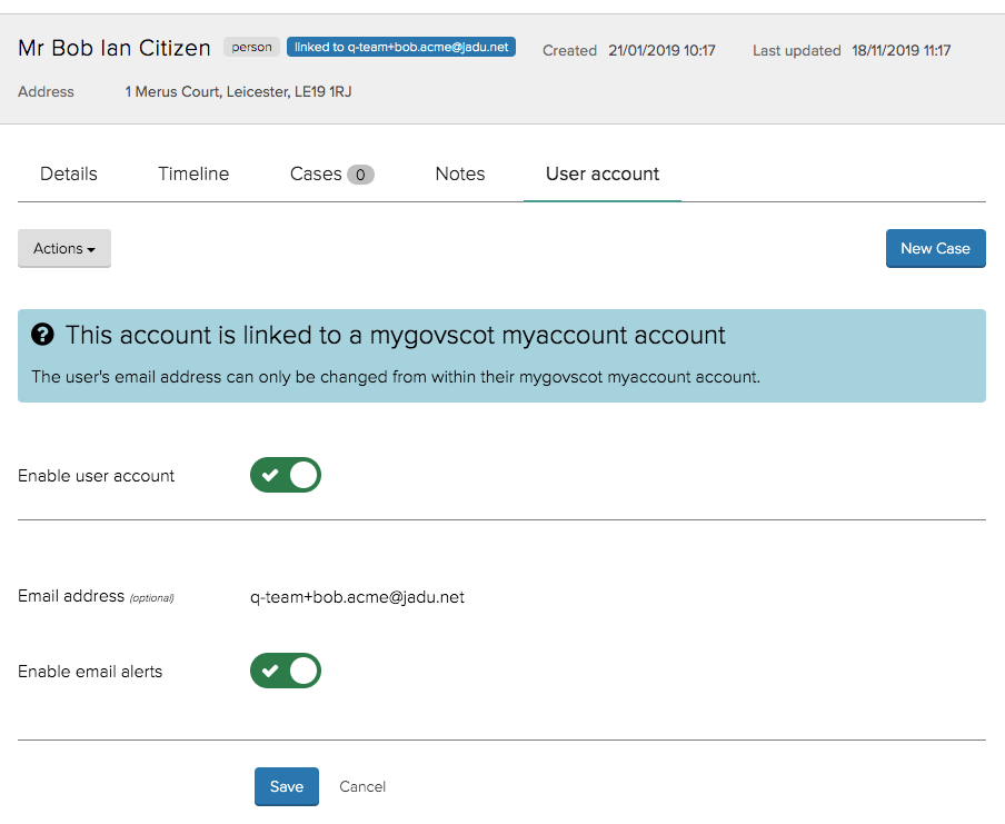Edit person linked user account with mygovscot myaccount enabled