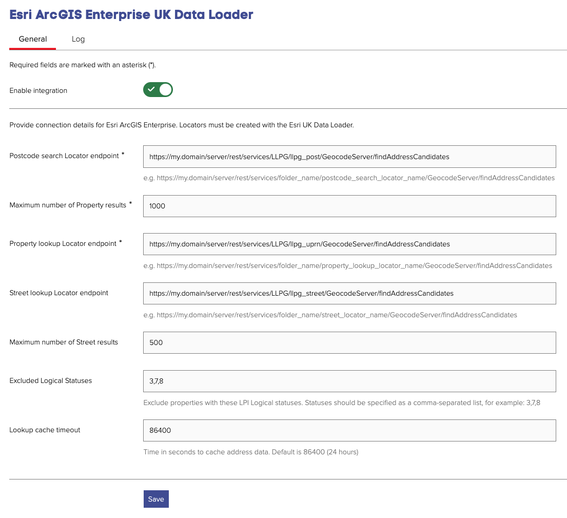 Esri ArcGIS Enterprise UK Data Loader configuration