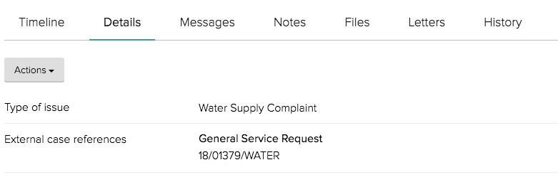 Service Request reference displayed on case details