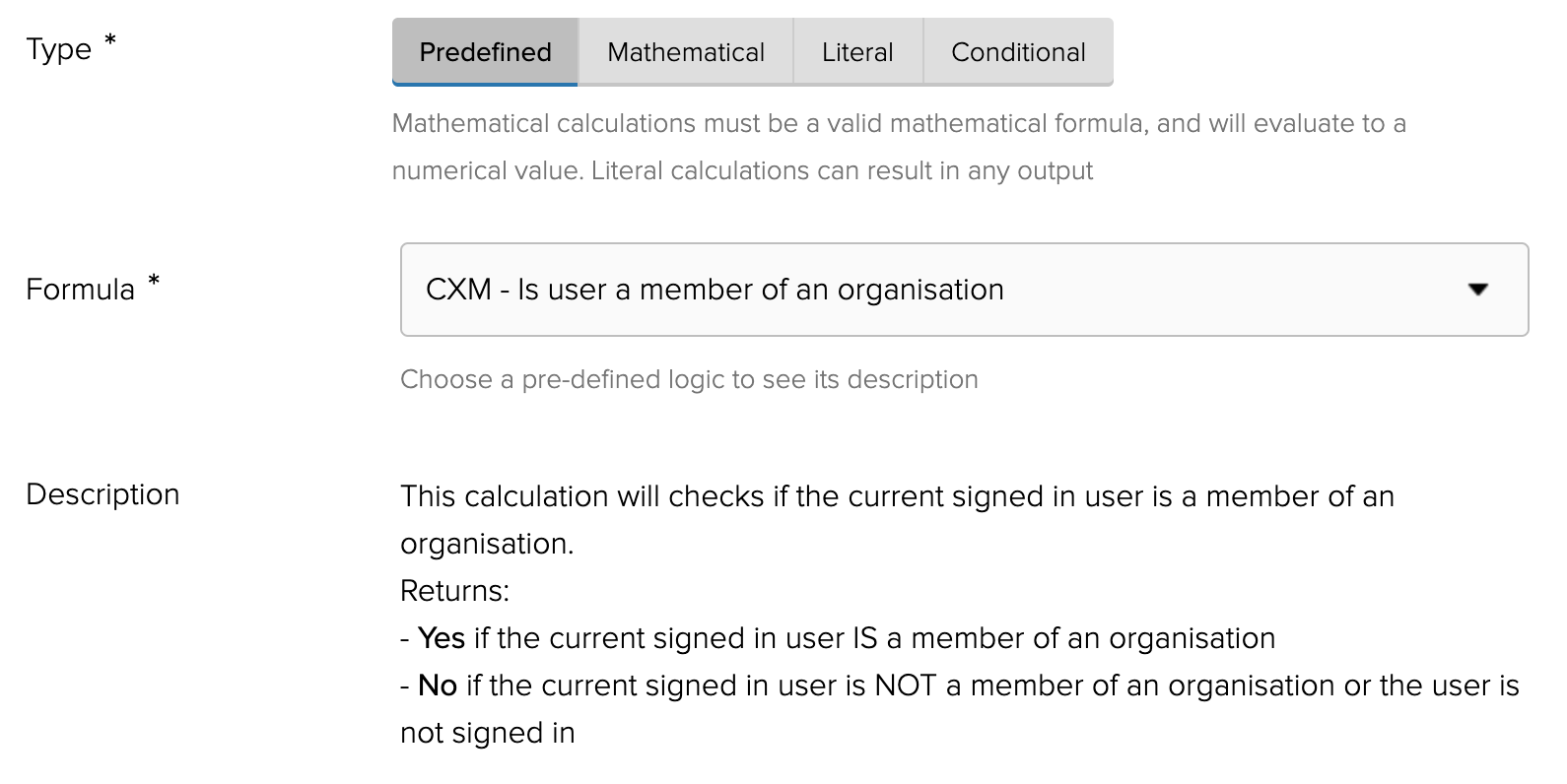 Calculation - Is user a member of an organisation?