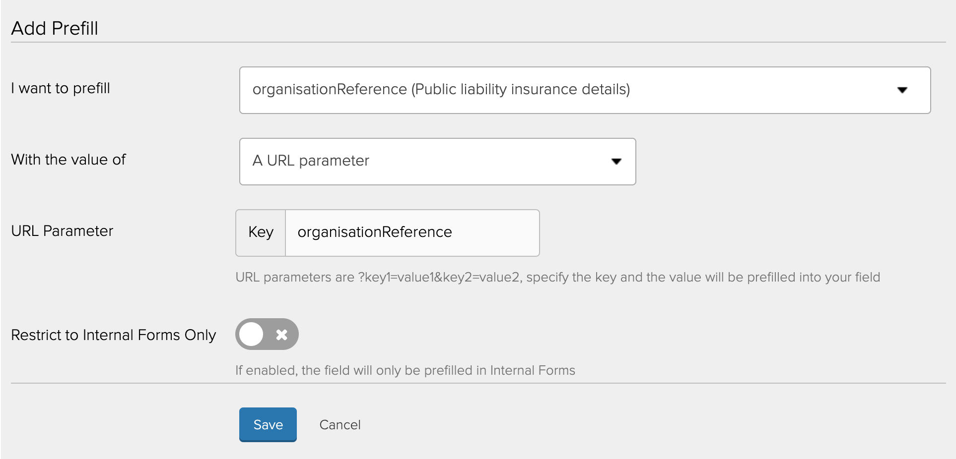Prefill a URL parameter with the organisation reference