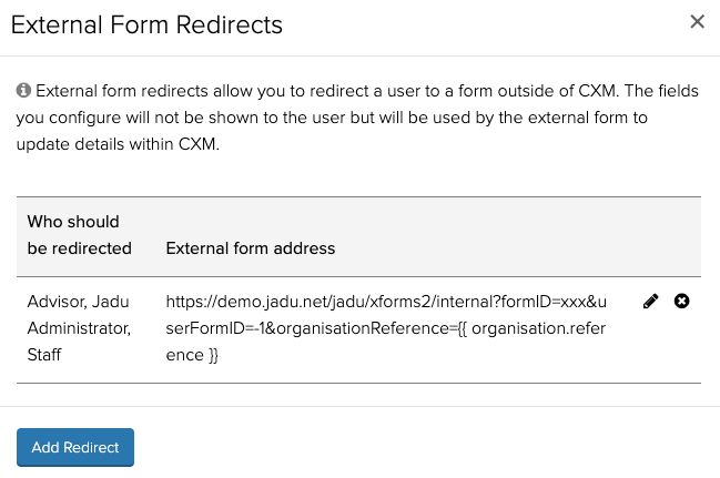 Passing the organisation reference in a redirect url