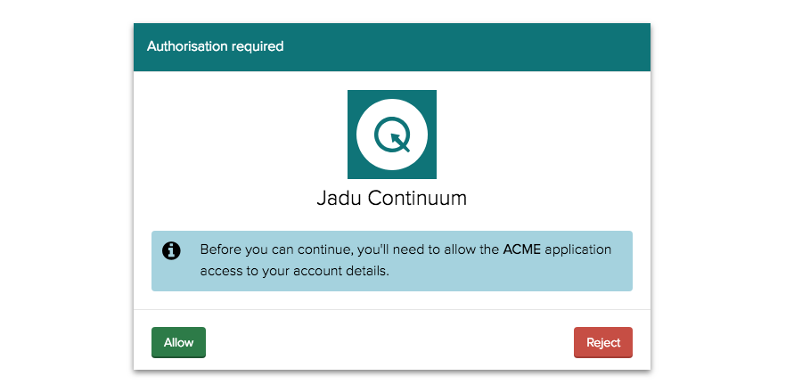 User is prompted by CXM to authorise the application